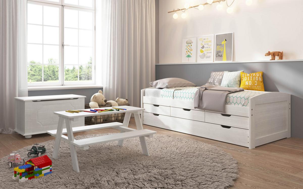 Ausziehbett Ulli ca. 90x190 cm Weiß - Braun/Naturfarben, MODERN, Holz/Holzwerkstoff (90/190cm) - MID.YOU