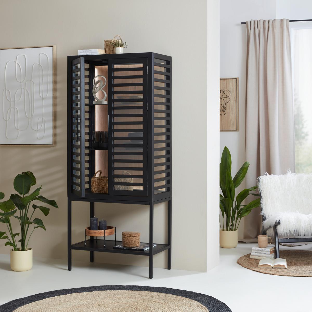 Glasvitrine Showcase in Schwarz aus Akazienholz - Schwarz, Modern, Glas/Holz (80/180/43cm) - Premium Living