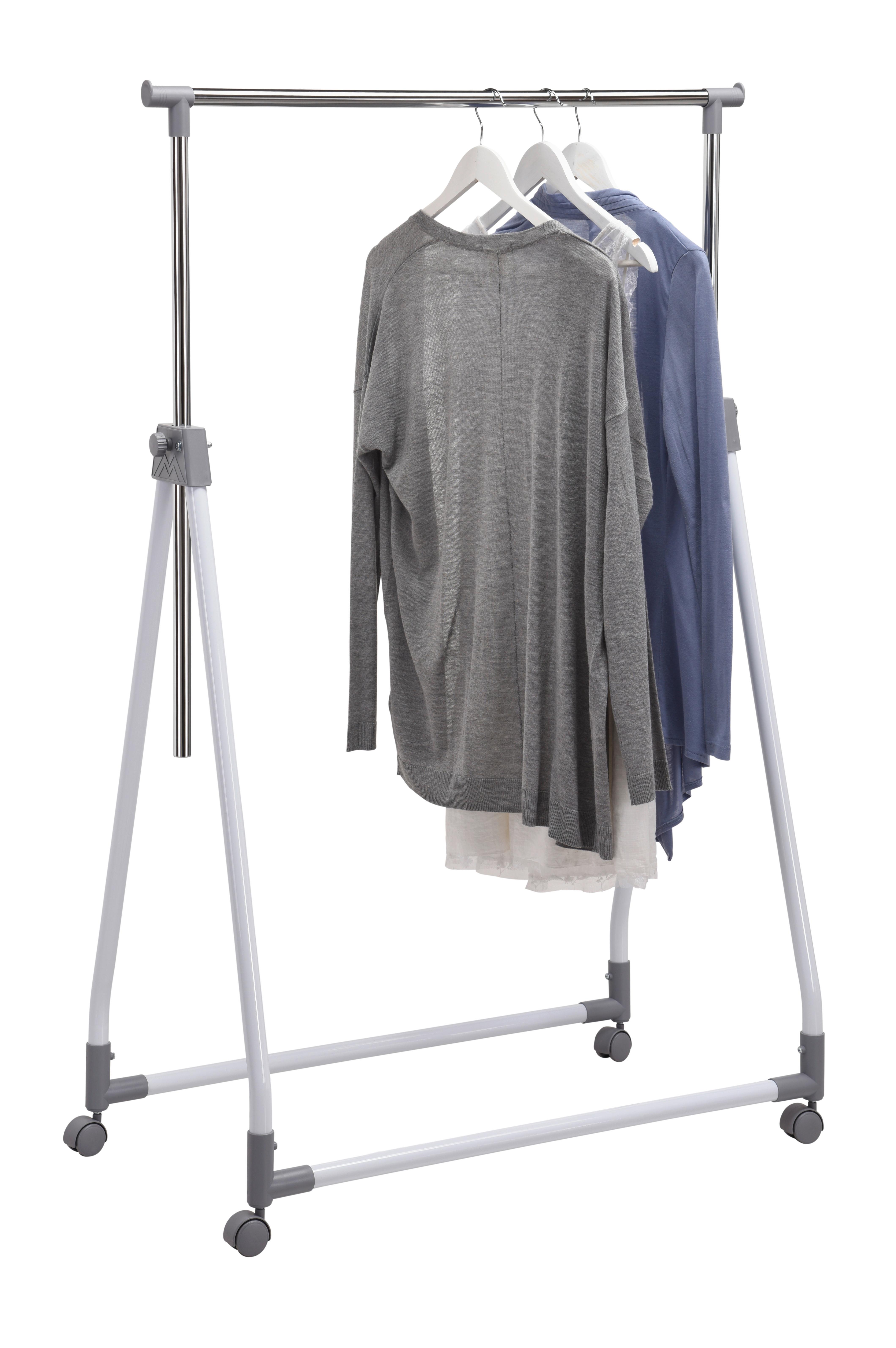 WIESZAK NA UBRANIA NA KÓŁKACH ELENA - biały/kolor chromowy, Basics, tworzywo sztuczne/metal (92/99-167/48cm) - Boxxx