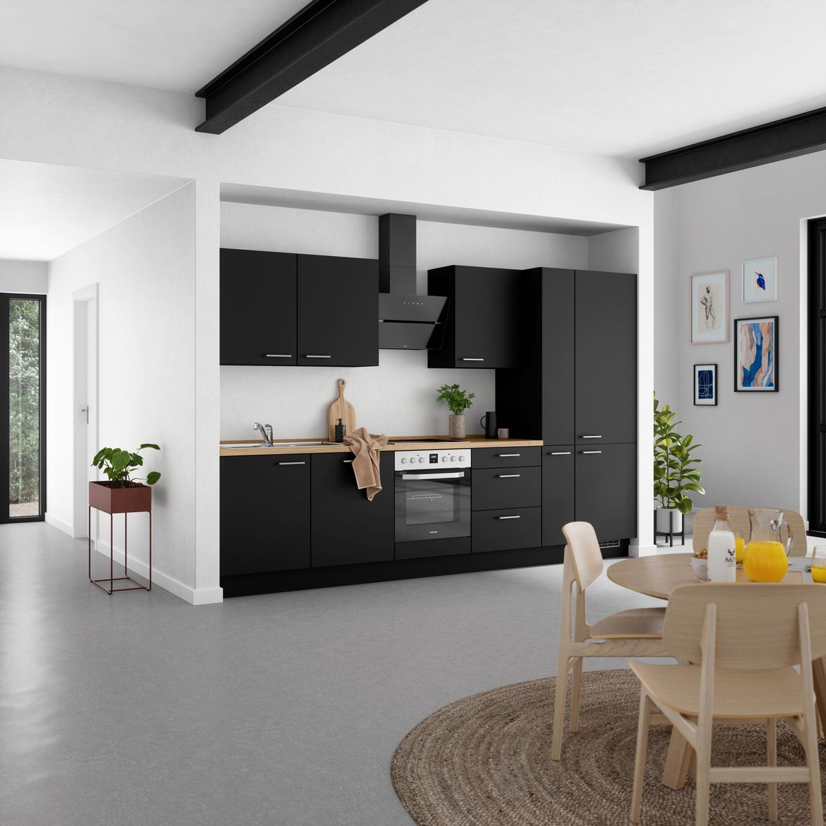 Küchenblock Touch High m. Geräten Schwarz - Edelstahlfarben/Eichefarben, MODERN, Holzwerkstoff/Metall (330cm) - Nobilia