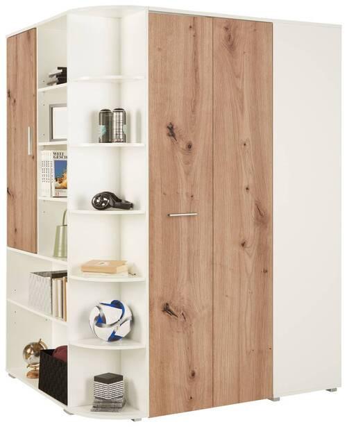 Eckschrank Young in Weiss/Eichefarben - Weiss/Alufarben, Konventionell, Holzwerkstoff/Kunststoff (124/198/148cm) - Mömax