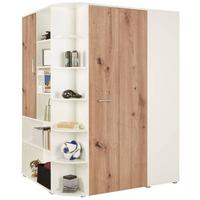Eckschrank Young Weiss/Eichefarben - Weiss/Alufarben, Konventionell, Holzwerkstoff/Kunststoff (124/198/148cm) - Mömax