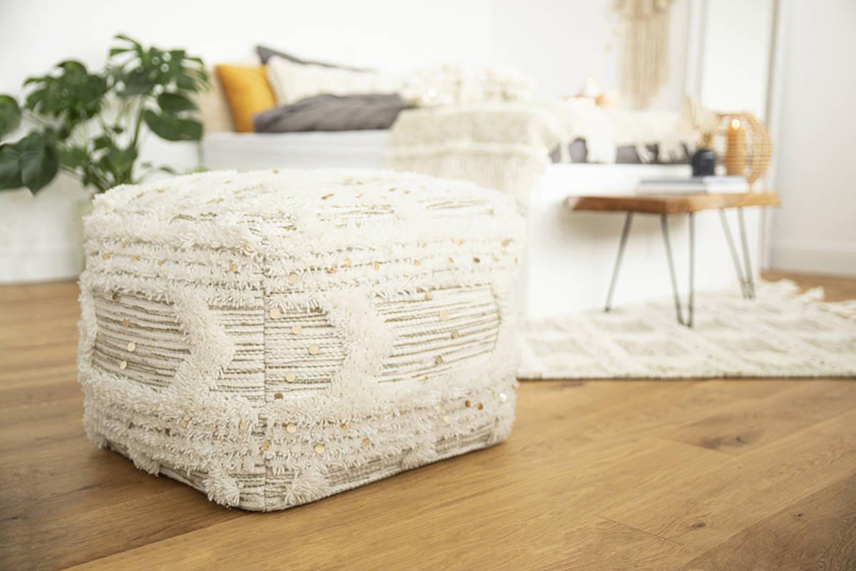 POUF POUF BOHIST 425 CREME / KHAKI - Creme/Olivgrün, Trend, Kunststoff/Textil (50/45/50cm) - Kayoom