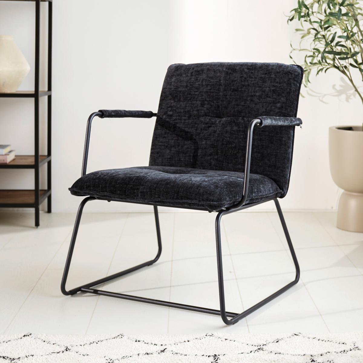 Naslanjač Bilbao, Črna - črna, Moderno, kovina/tekstil (65/80/68cm) - MID.YOU