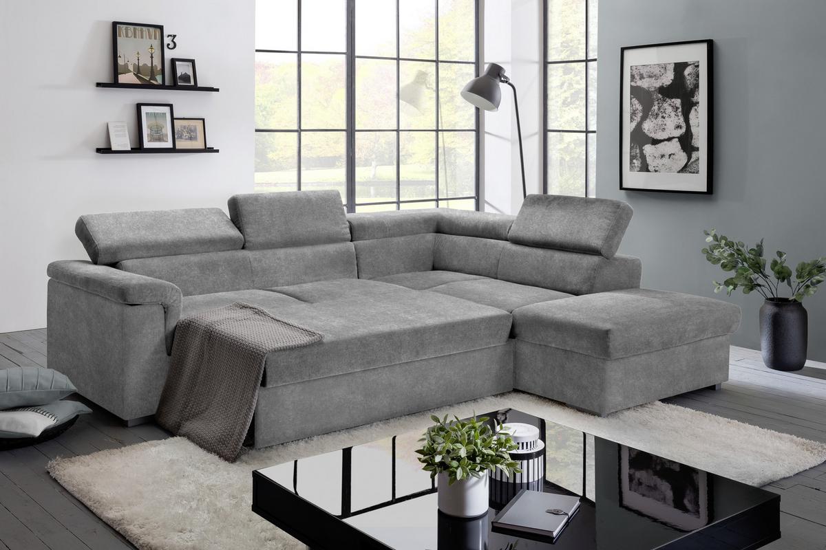 Wohnlandschaft Milla Grau ca. 252x217 cm - Grau, Basics, Holz/Textil (252/217cm) - MID.YOU