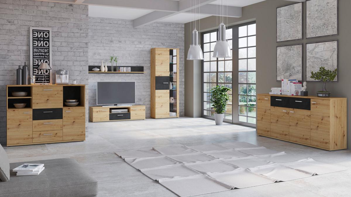 Comodă cu uși NINA - stejar Artisan, material pe bază de lemn (131/103,8/38cm) - Modern Living