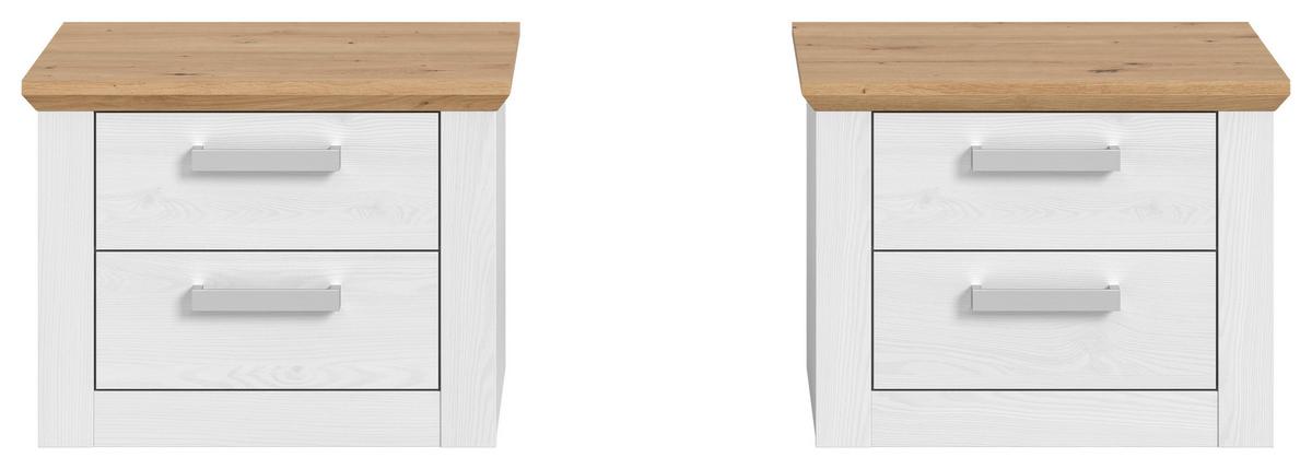 Nachtkasten VERONA 2 Stück Lärchefarben, Eiche Artisan - Silberfarben/Lärchefarben, ROMANTIK / LANDHAUS, Holzwerkstoff/Kunststoff (56/43/39cm) - Livetastic
