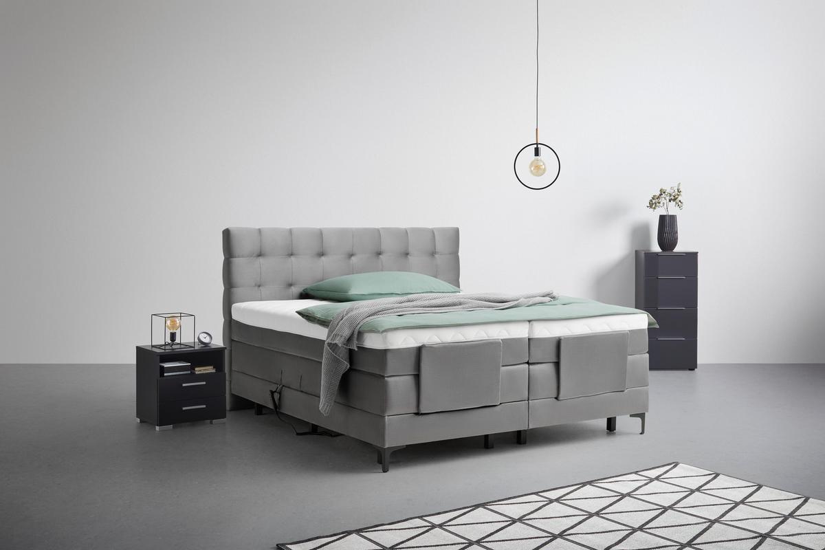 Boxspringbett In Grau Ca. 160x200cm - Schwarz/Grau, Konventionell, Holz/Holzwerkstoff (160/200cm) - Premium Living