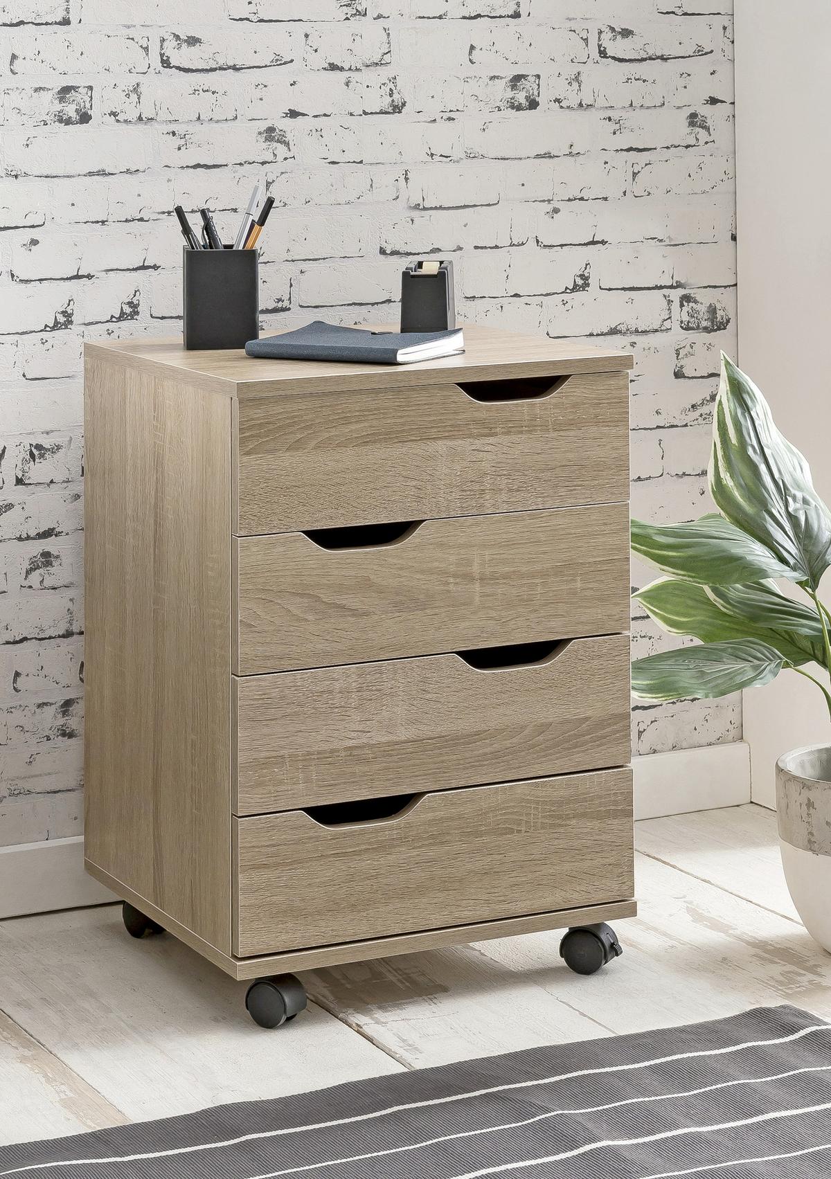 Predalnik Na Kolescih Rollcontainer - barve hrasta, Moderno, umetna masa/leseni material (40/60/40cm) - MID.YOU