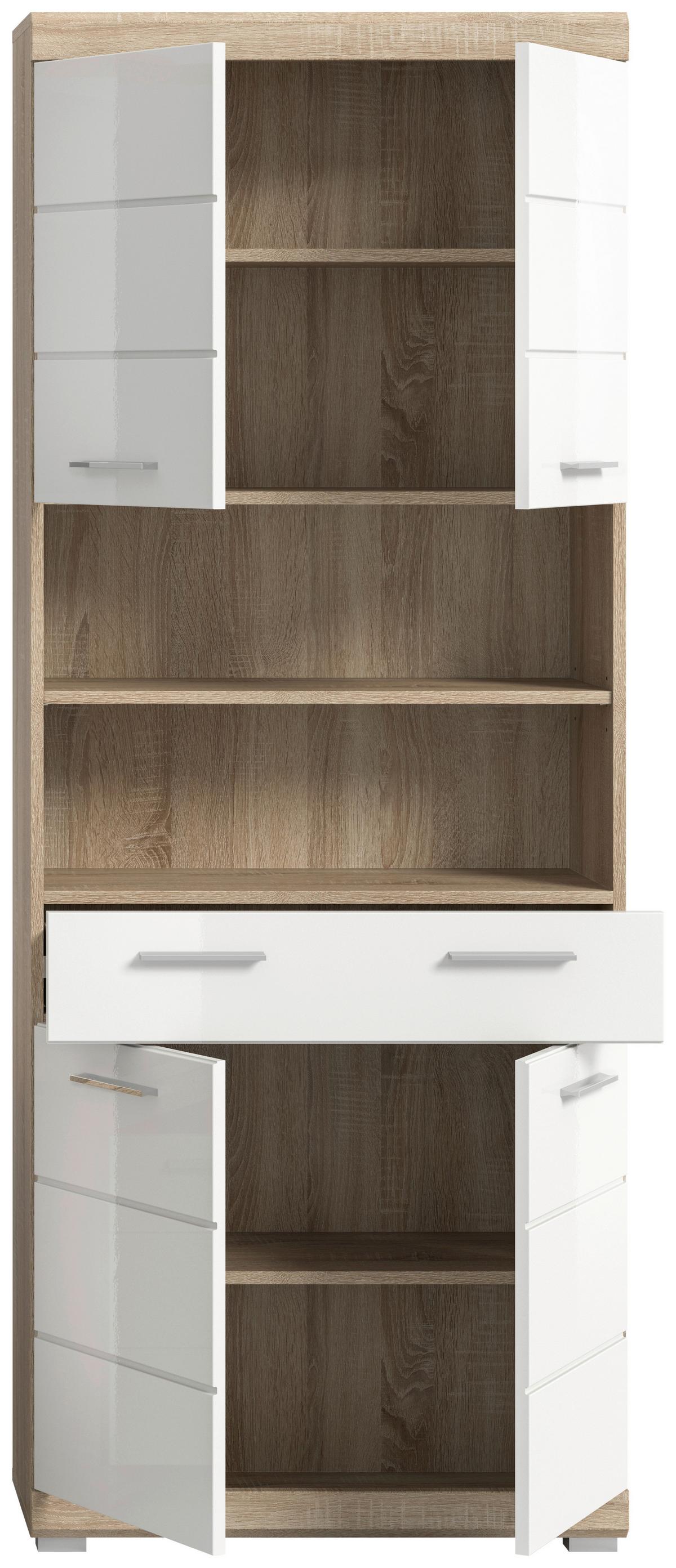 Hochschrank Lambada ca. 74x191 cm Sonom Eiche/Weiß - Weiß Hochglanz/Silberfarben, MODERN, Holzwerkstoff/Kunststoff (74/191/31cm) - MID.YOU