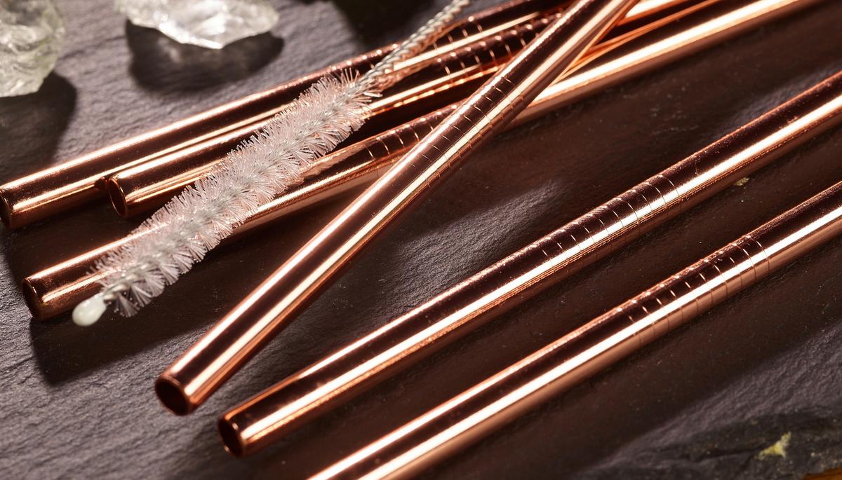 Set Slamic S Krtačko Straw, 6-Delni - zlate barve, Basics, kovina (12cm) - Echtwerk