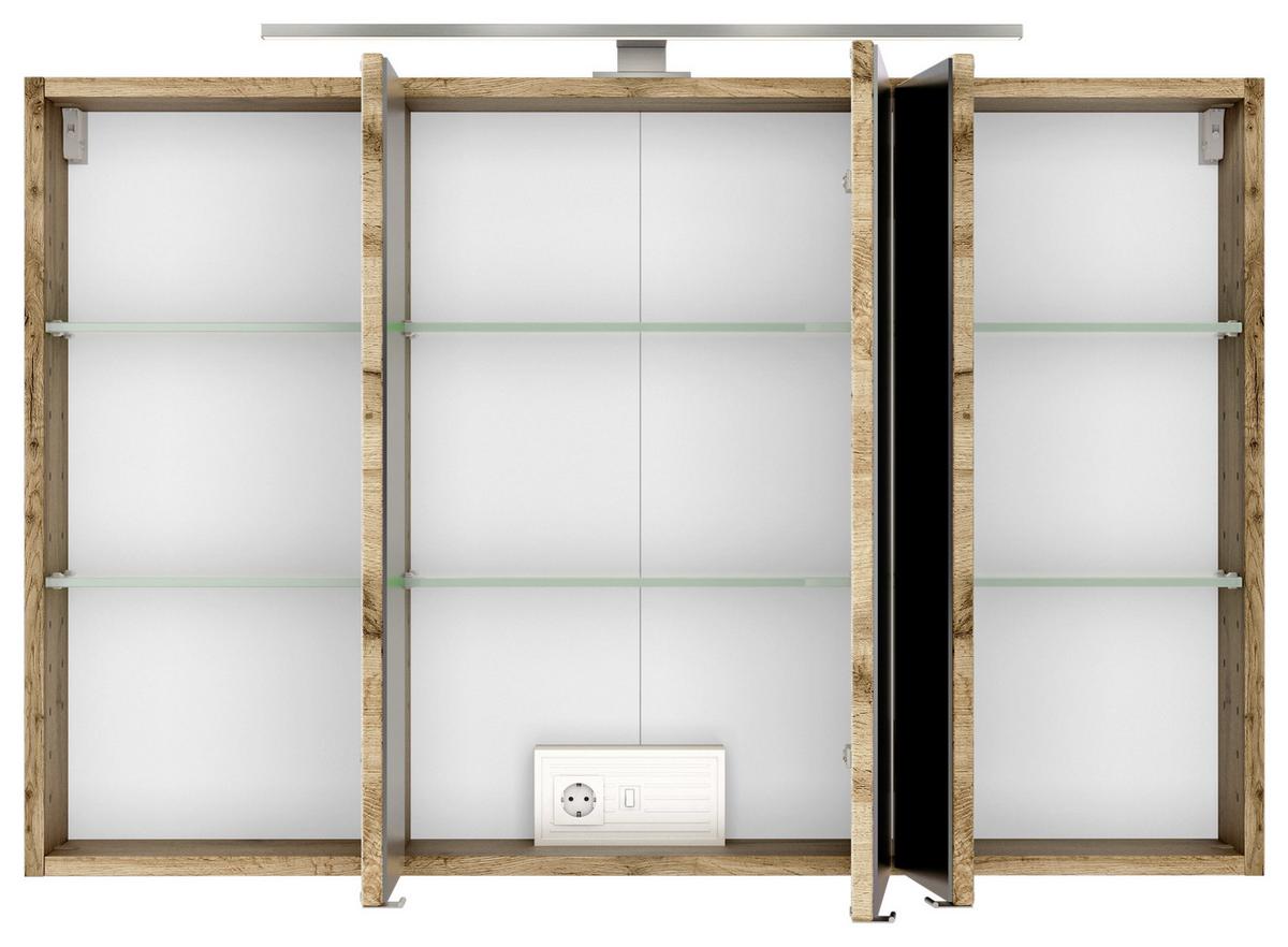Badezimmer Pienza mit LED 3-türig ca. 100 cm Eiche Wotan - Eiche Wotan/Weiß, MODERN, Keramik/Holzwerkstoff (100cm) - Held