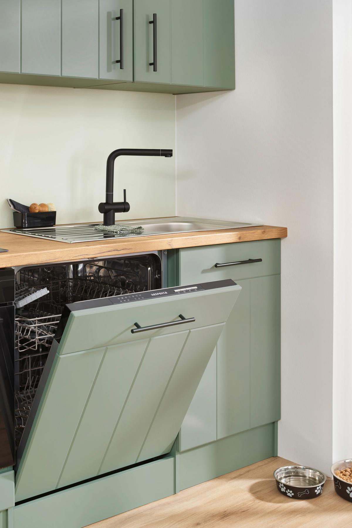 Küchenblock Anton m. Geräte Wildeiche/Schilfgrün - Schilfgrün/Wildeiche, Trend, Holzwerkstoff/Metall (250cm) - Respekta