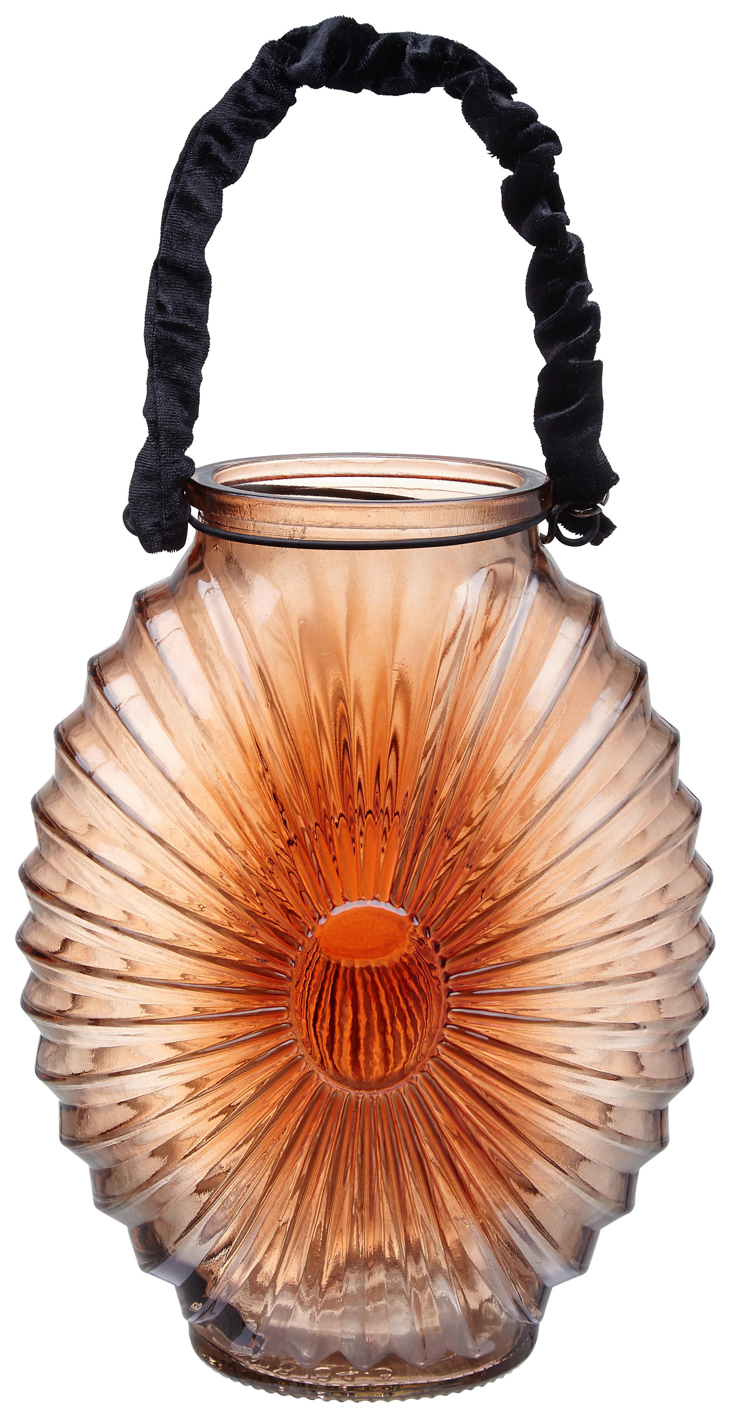 Windlicht in Orange Ø/H ca. 18,8/23,8 cm 'Elea' - Orange, MODERN, Glas (18,8/23,8cm) - Bessagi Home