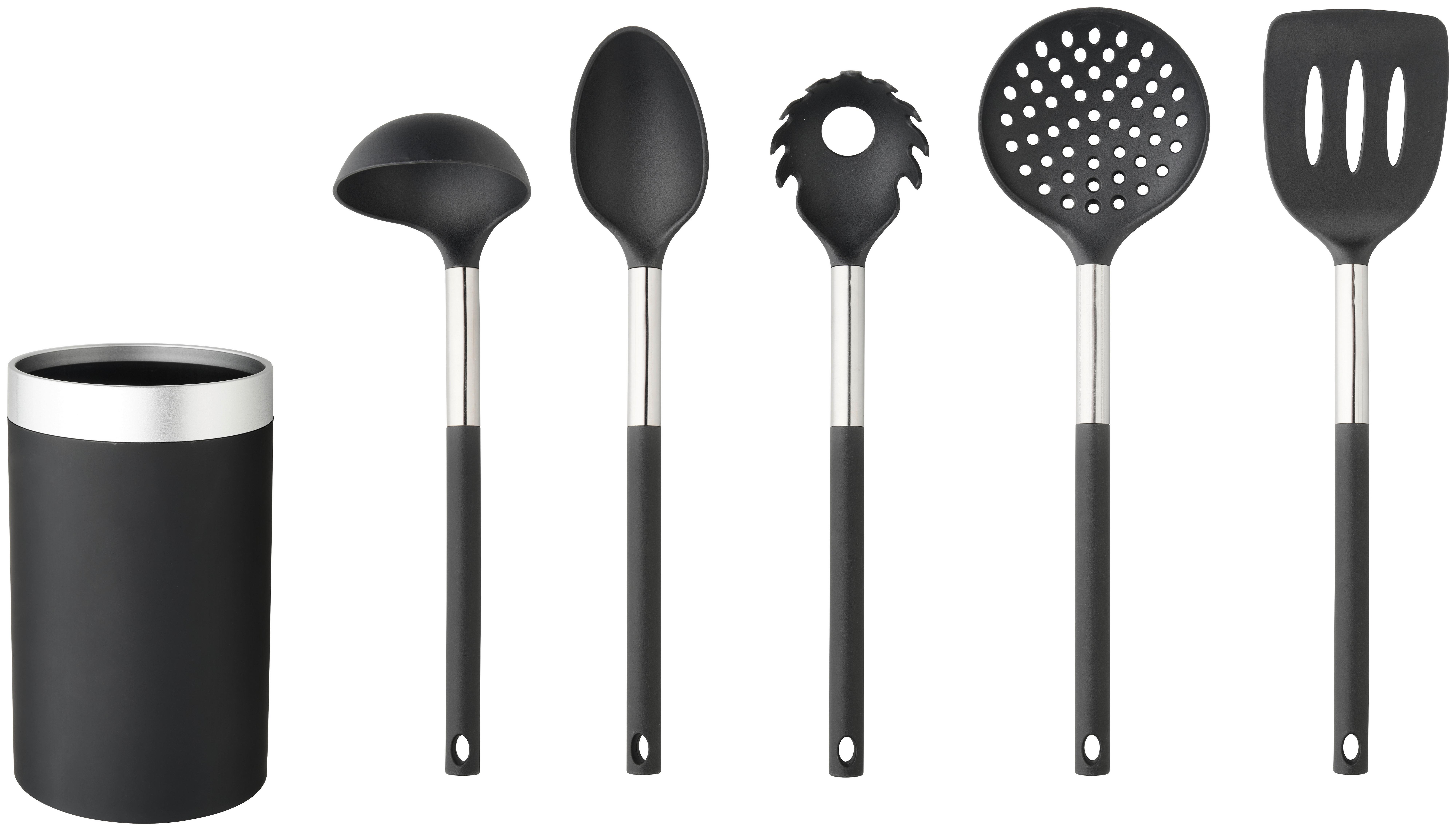 Set ustensile de bucătărie 6/1 Petra - argintiu/negru, Konventionell, plastic/metal (10,5/35cm)