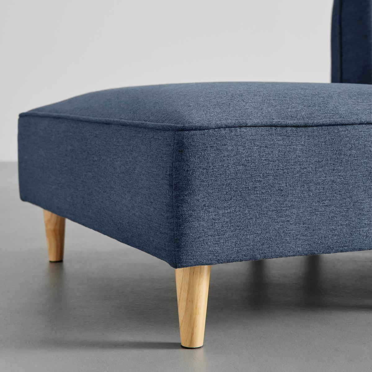 Modulsofa Fanny Blau Leinenoptik mit Hocker - Blau/Naturfarben, MODERN, Holz/Textil (154/55/73cm) - Bessagi Home