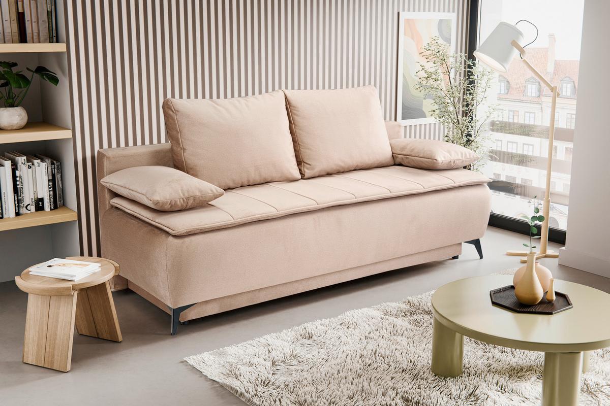 Schlafsofa Sendi Beigebraun - Beigebraun/Schwarz, Basics, Holz/Textil (210/103/90cm) - MID.YOU