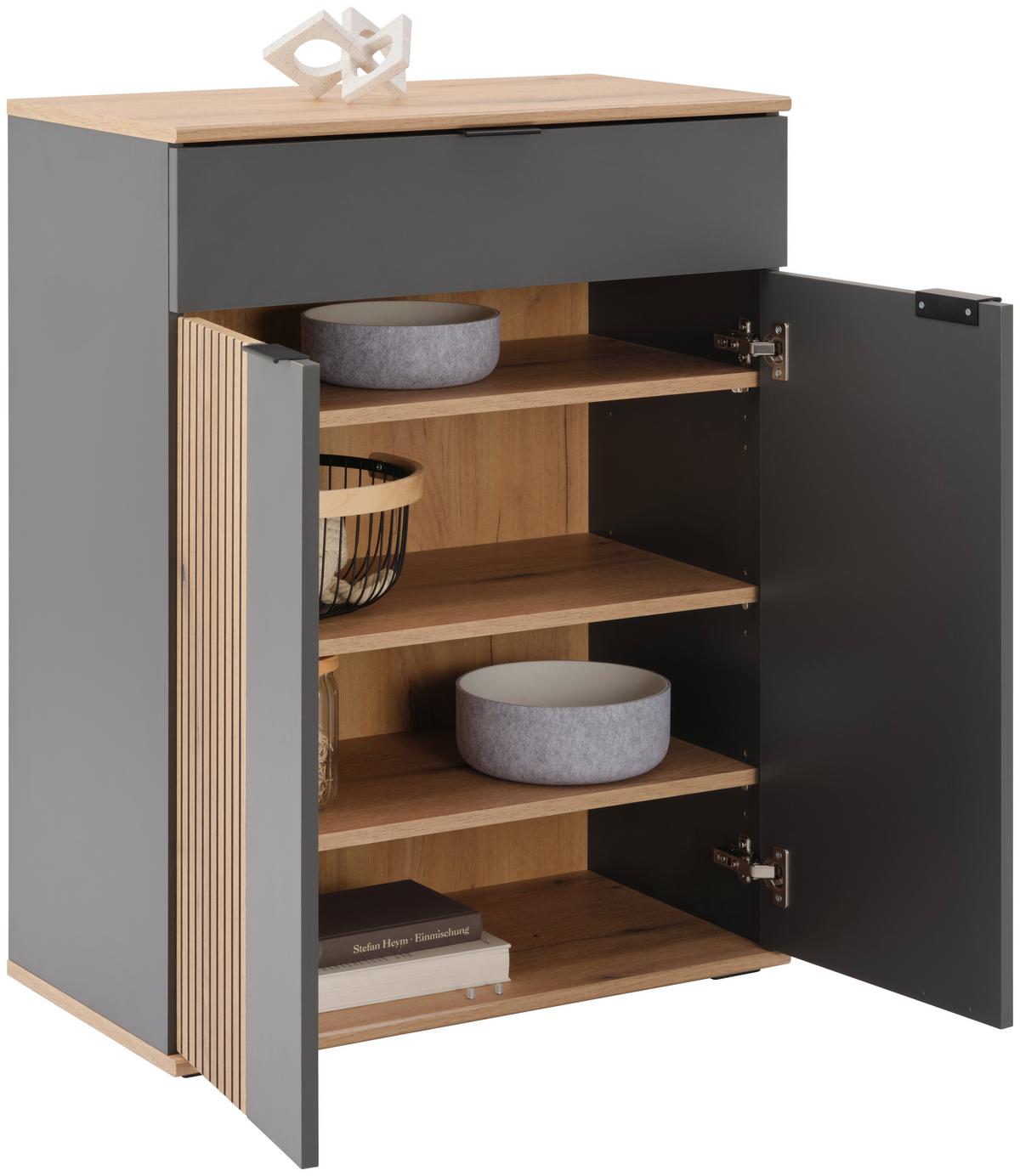 Comodă CLEVER - culoare lemn stejar/antracit, Modern, material pe bază de lemn (70/92/38cm) - Modern Living