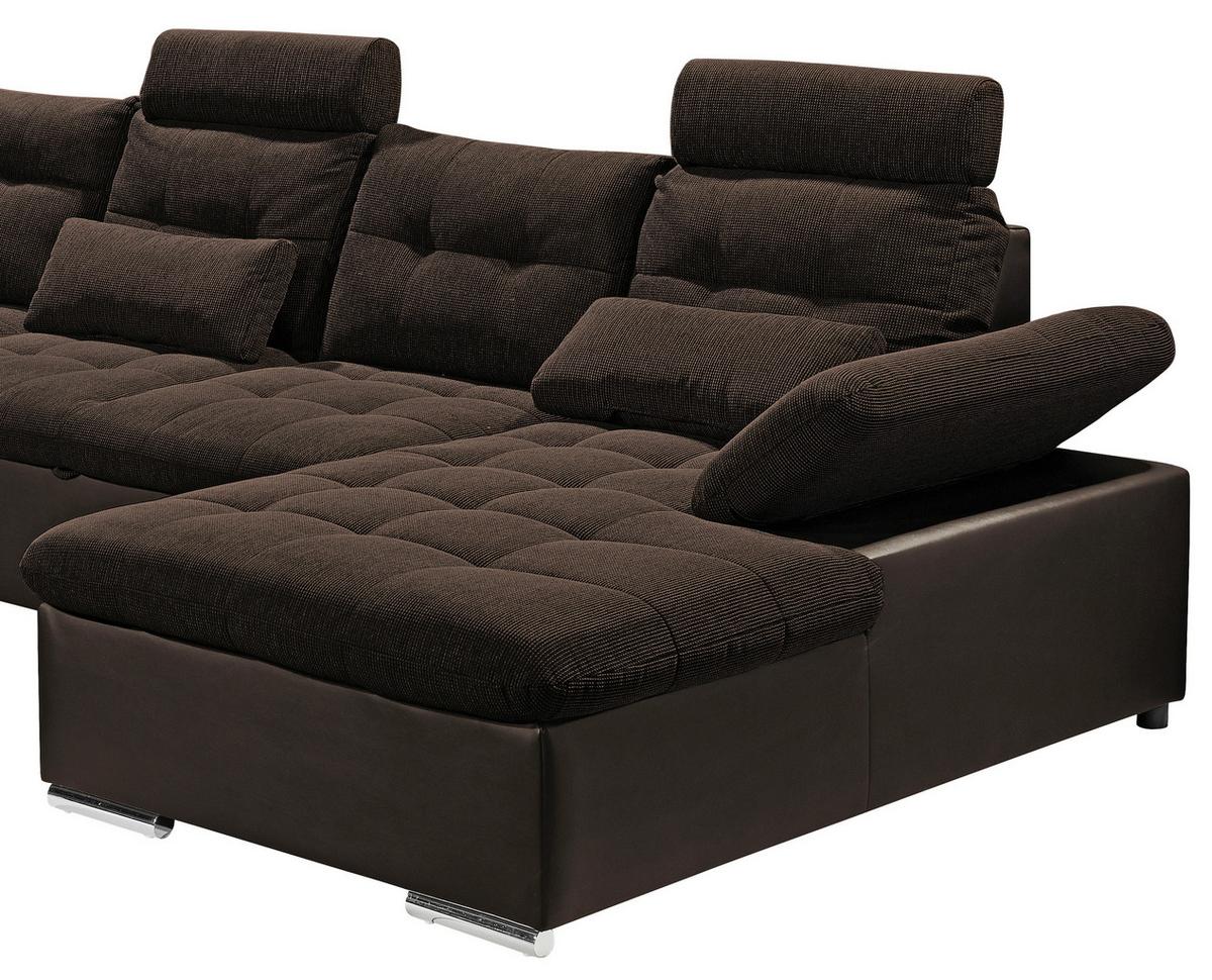 Wohnlandschaft Jakarta U inkl. Kissen Dunkelbraun - Dunkelbraun/Silberfarben, MODERN, Holzwerkstoff/Textil (218/324/170cm) - MID.YOU