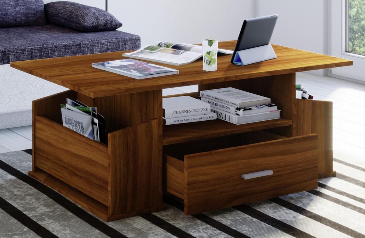 Couchtisch in Nussbaumfarbe Junata - Silberfarben/Nussbaumfarben, Basics, Holzwerkstoff/Kunststoff (110/52/44cm) - MID.YOU