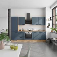 Küchenblock Easytouch High m. Geräten Dunkelblau - Eichefarben/Schwarz, MODERN, Holzwerkstoff/Metall (300cm) - Nobilia