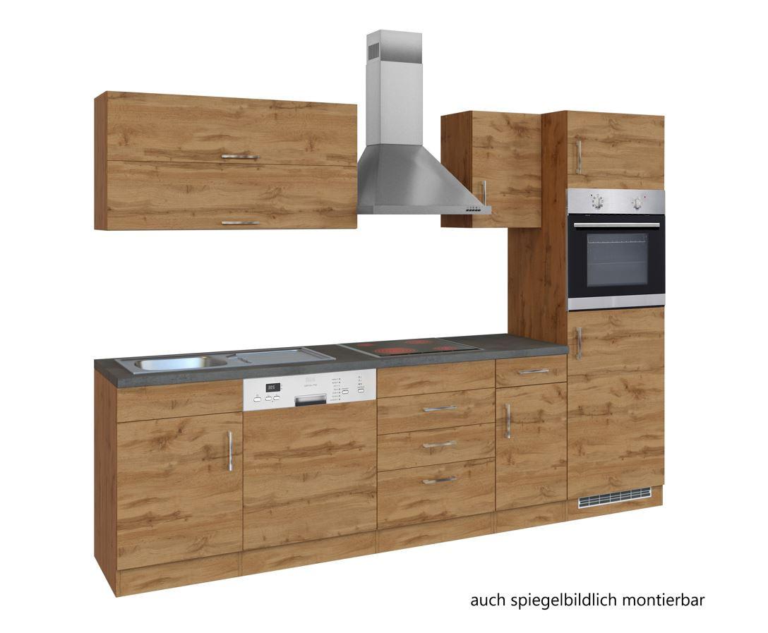 Küchenblock Sorrento mit Geräten ca. 270 cm Eichefarben - Chromfarben/Schieferfarben, MODERN, Holzwerkstoff/Metall (270cm) - Held
