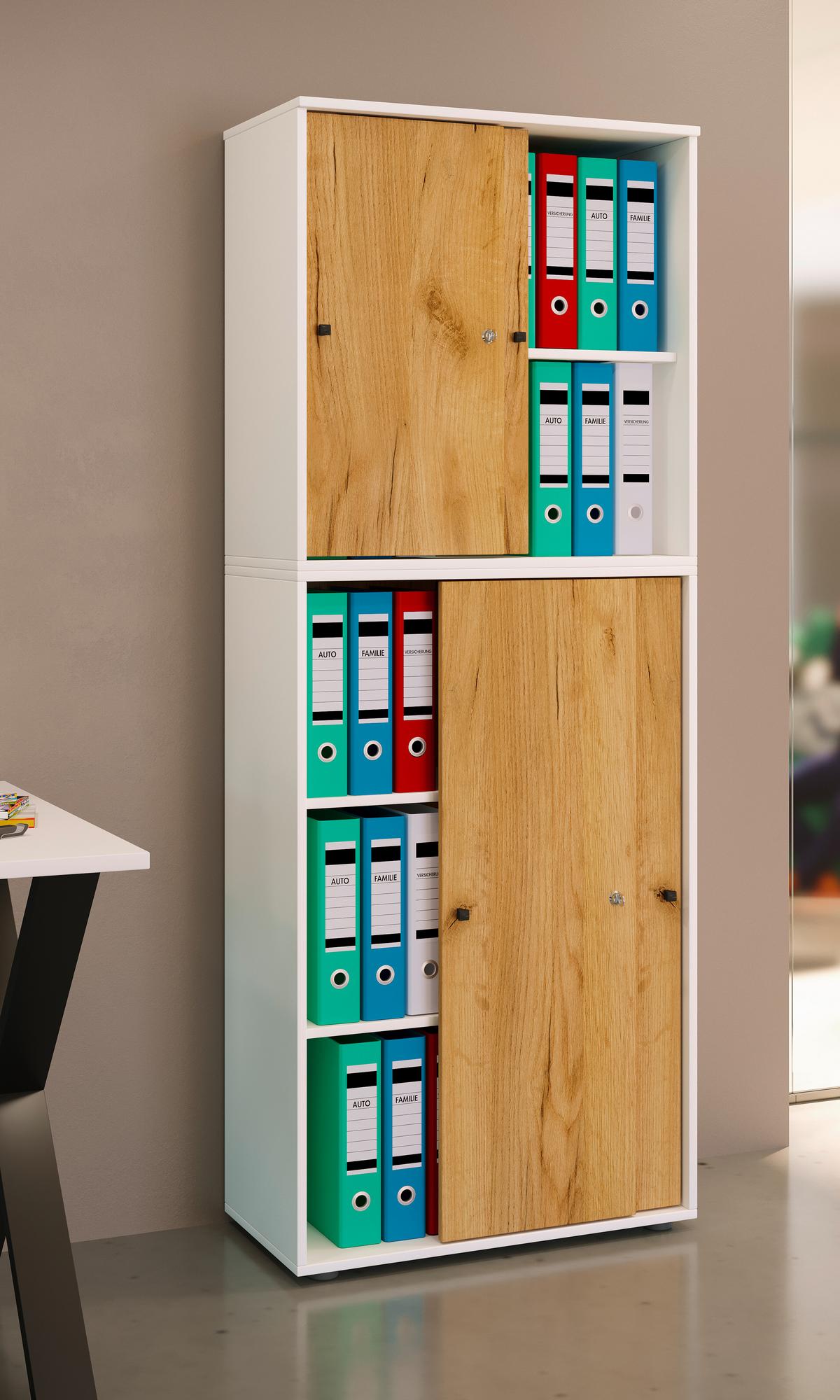 AKTENSCHRANK LONA XXL - Honigeiche/Weiss, Design, Holzwerkstoff (70/183/37cm) - MID.YOU