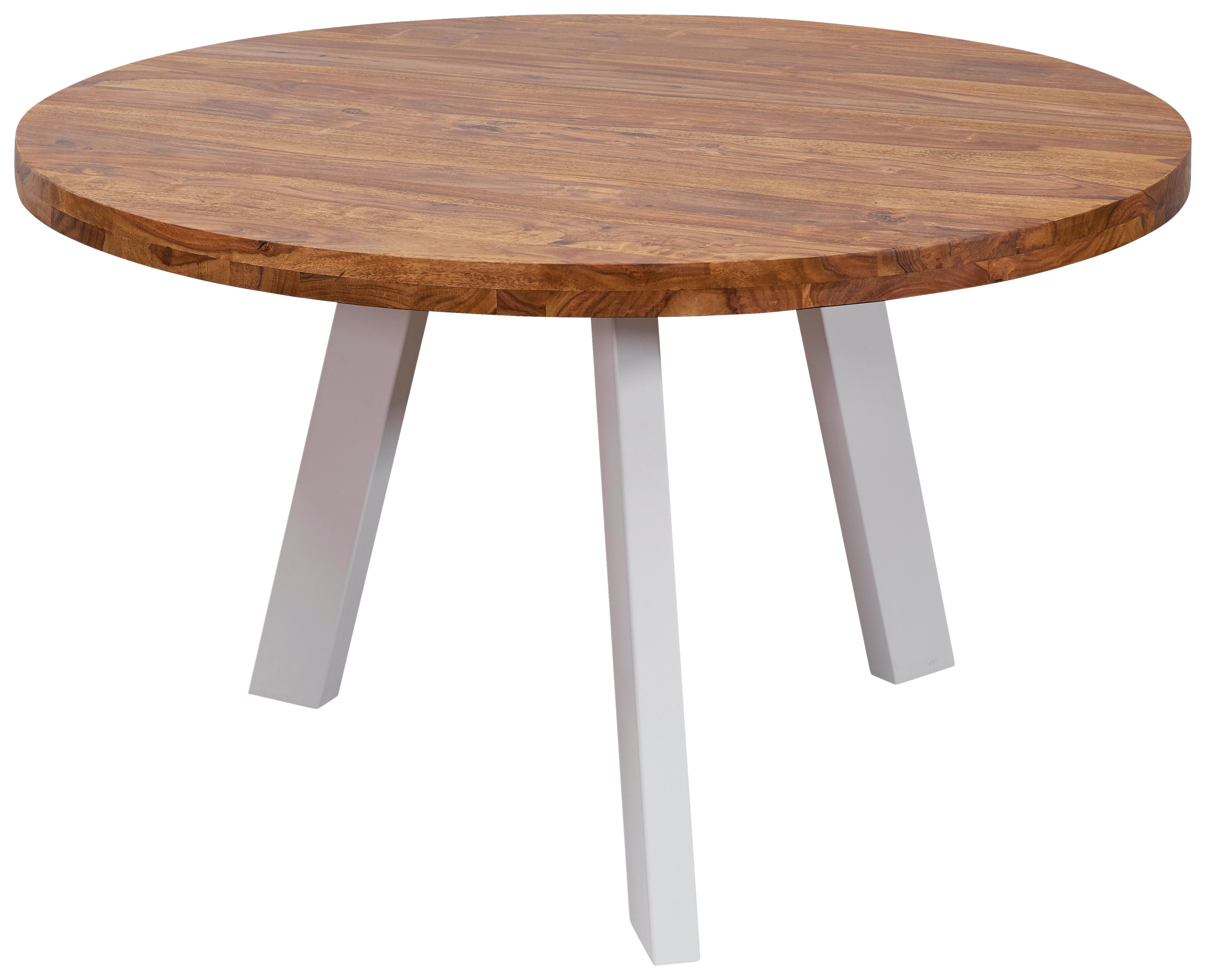 Jedilna Miza Repa, Pravi Les, Ø 130cm - bela/barve indijskega rožnega lesa, Design, kovina/les (130/77cm) - MID.YOU