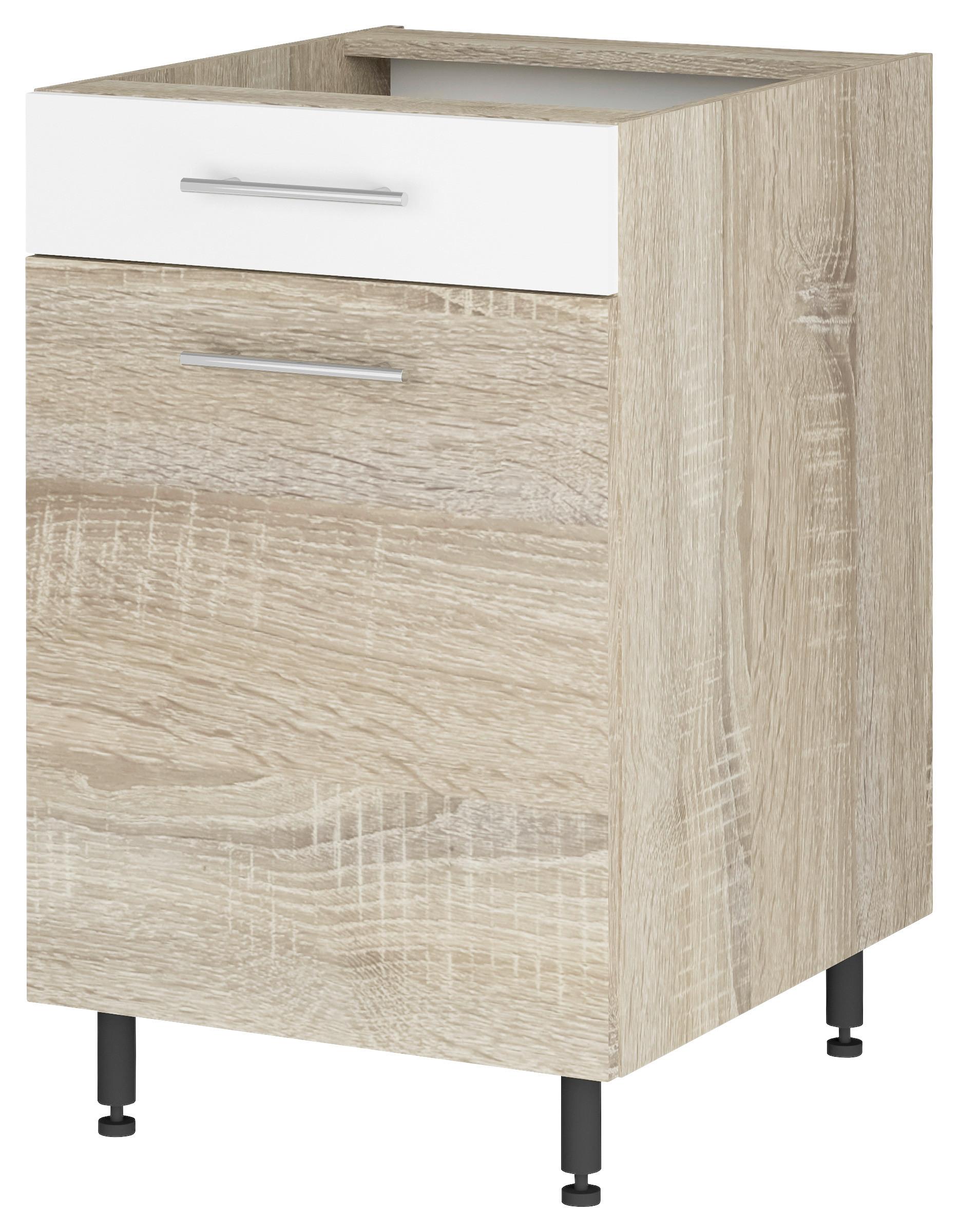 Konyhai Alsószekrény Corina - Sonoma tölgy/fehér, Modern, fa/fém (50/82,4/58cm)