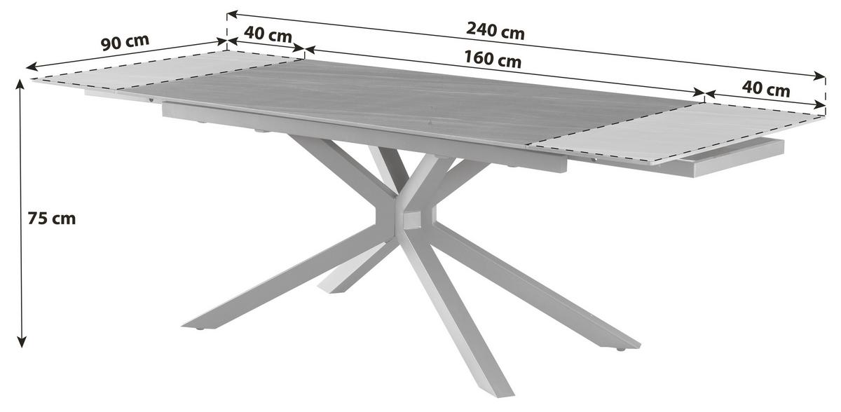 Jedilna Miza Lorenzo, Keramika, 160-240x90 - temno siva/siva, Konvencionalno, kovina/keramika (160/90/75cm) - MID.YOU