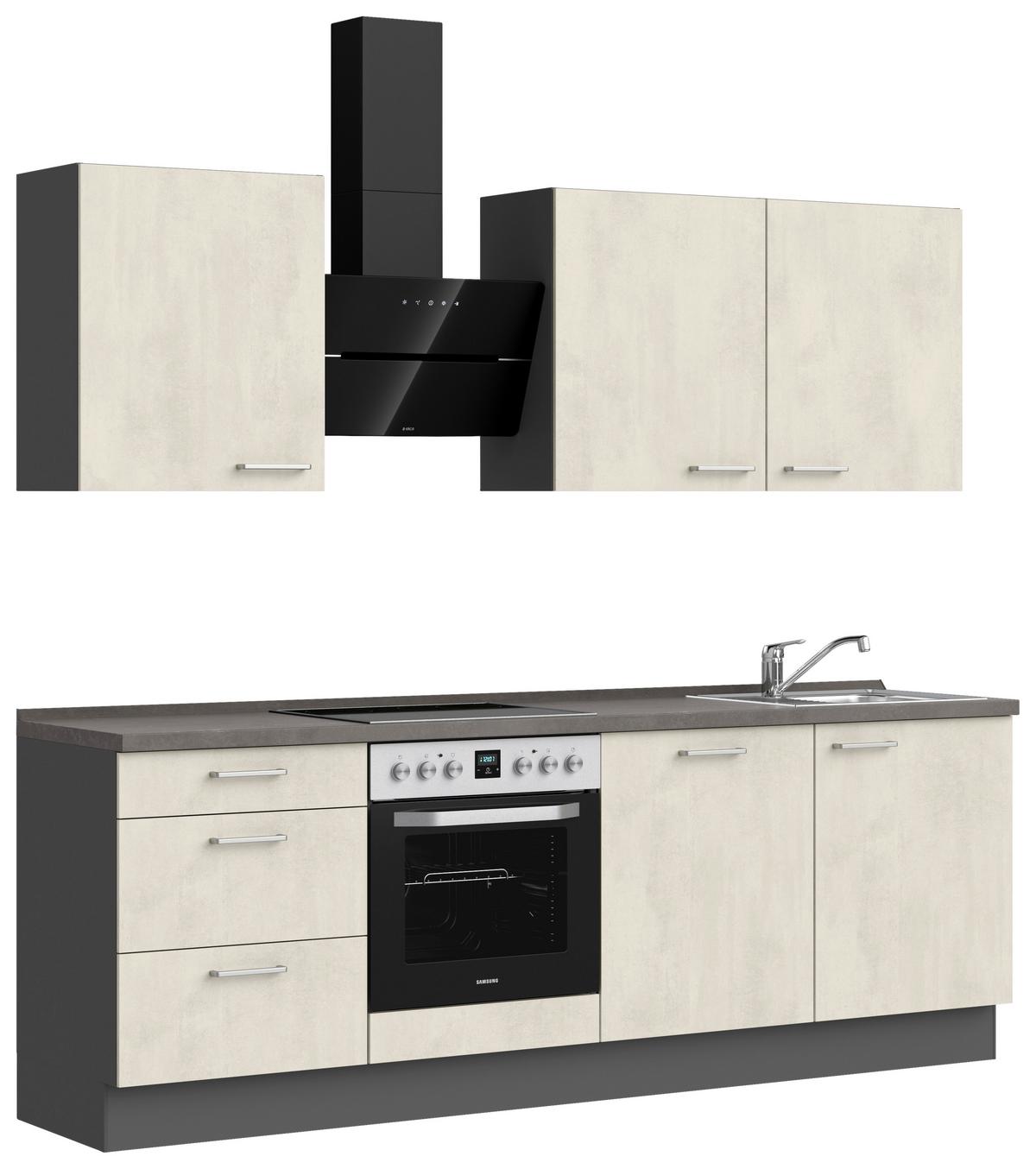 Küchenblock Riva High m. Geräten Weiß - Schieferfarben/Edelstahlfarben, MODERN, Holzwerkstoff/Metall (240cm) - Nobilia