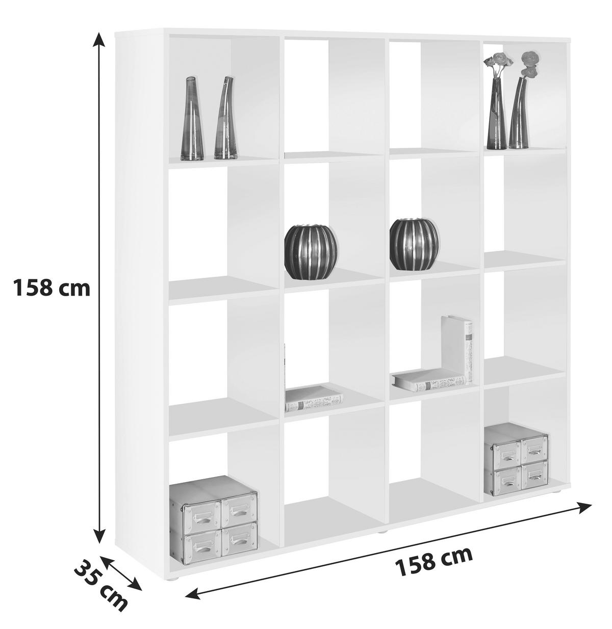 Térelválasztó Fehér 16 Tároló Berni - fehér, Modern, faalapú anyag (158/158/34cm)