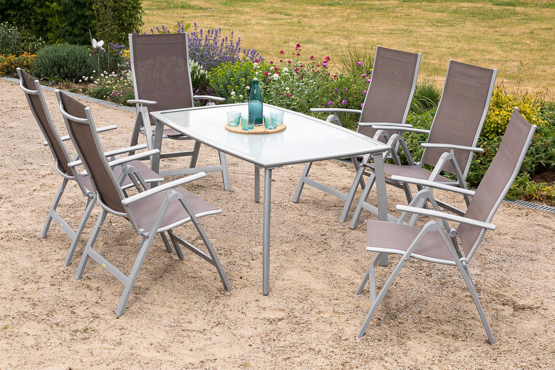 Vrtni Set Carrara, 7-Delni - srebrne barve/rjavosiva, Moderno, kovina/tekstil - Gardenson