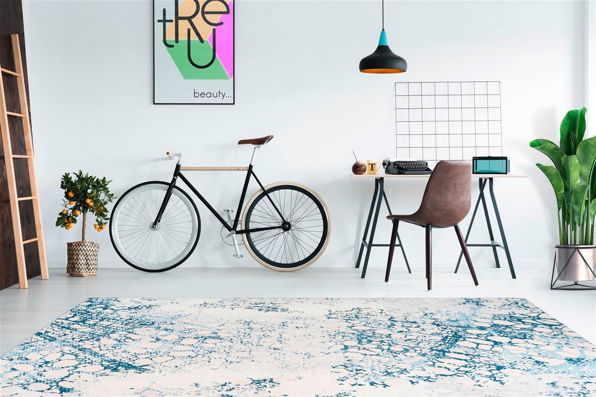 FLACHWEBETEPPICH Galaxy 725 Creme / Blau - Blau/Creme, Basics, Textil (120/170cm) - Kayoom