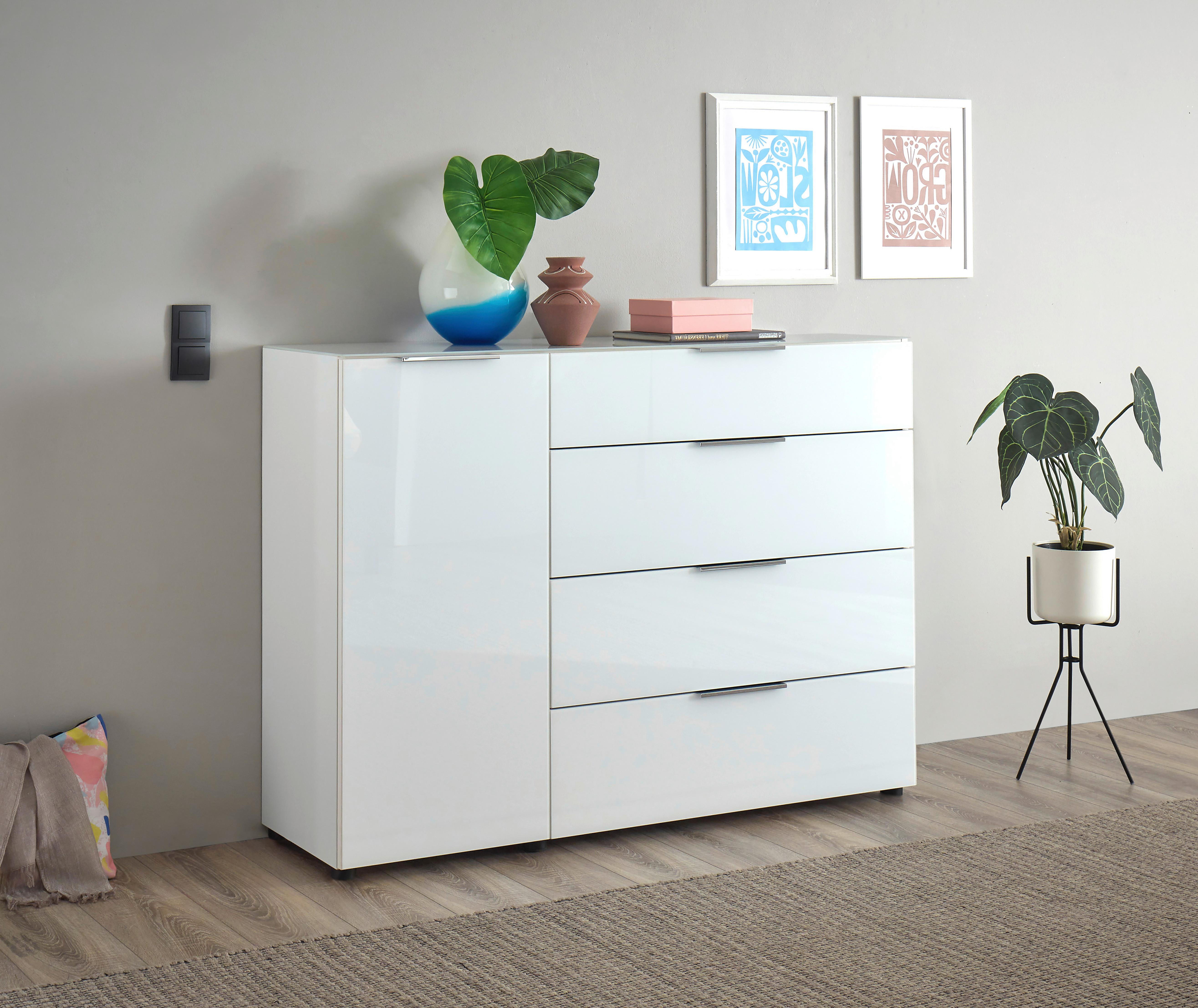 Kommode Siena Weiß - Chromfarben/Schwarz, MODERN, Glas/Holzwerkstoff (135/99/40cm) - Mömax