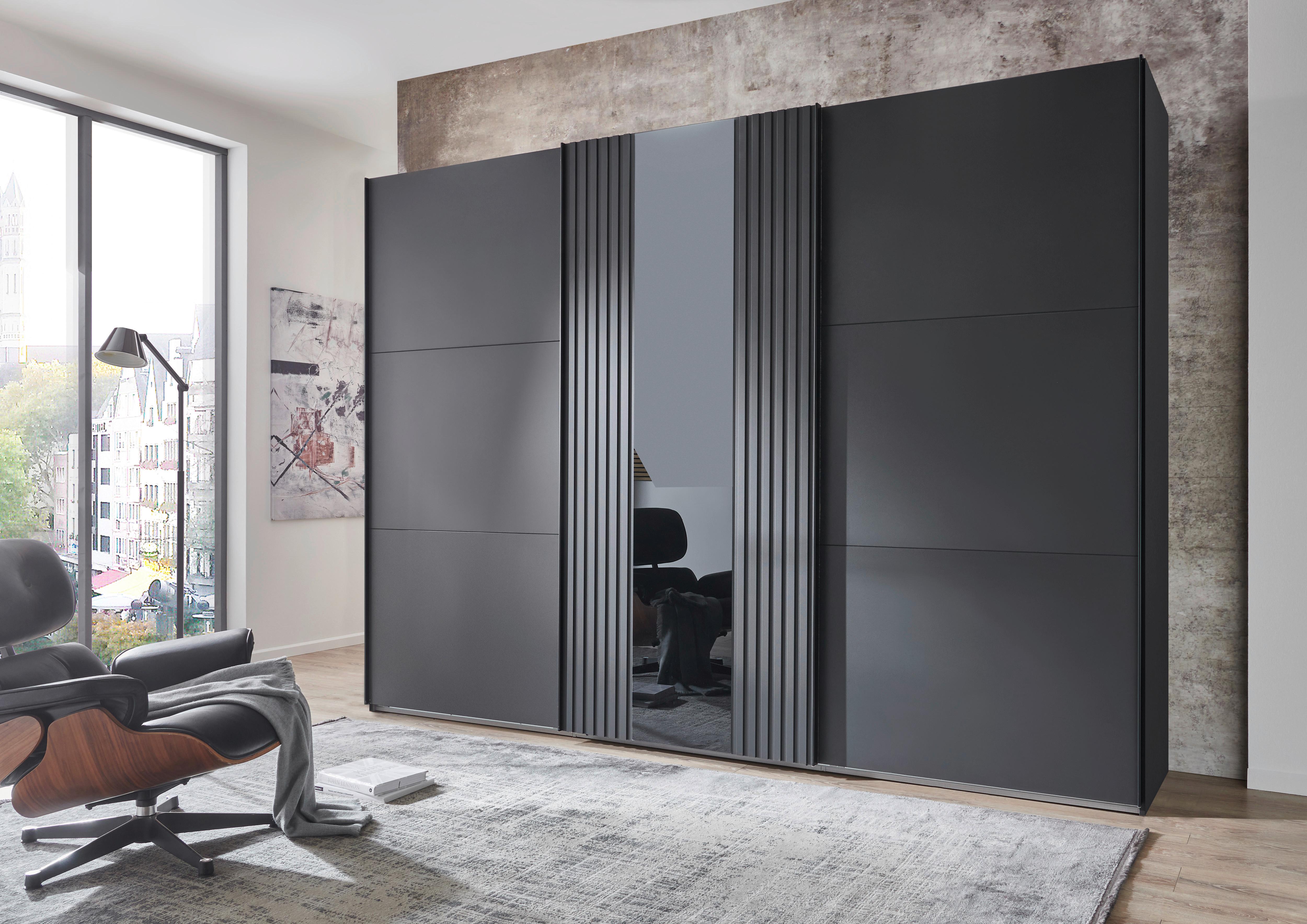 DULAP USI CULISANTE ATLANTA - grafit/negru, Modern, sticlă/material pe bază de lemn (300/216/65cm) - Premium Living