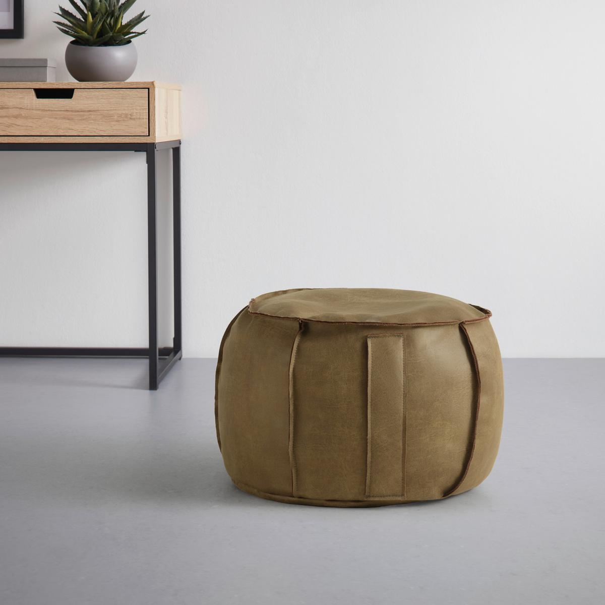 Hocker Falun II Grün in Lederlook ⌀ ca. 60cm - Grün, Modern, Textil (60/36cm) - Mömax