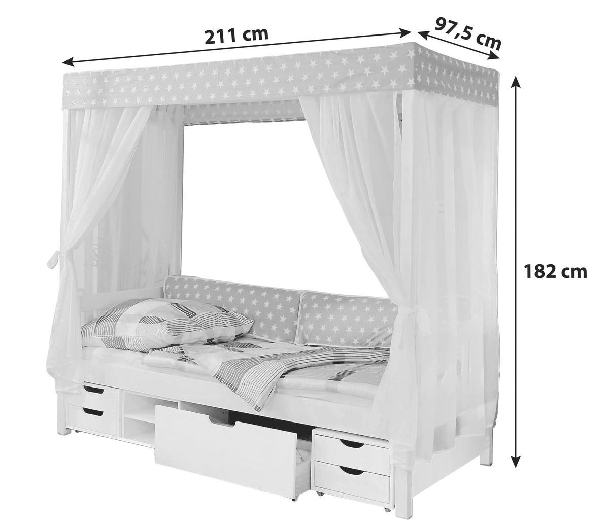 Postelja Z Baldahinom Lino, 90x200, Bela, Roza, Predali - roza/bela, Moderno, les (90/200cm) - MID.YOU