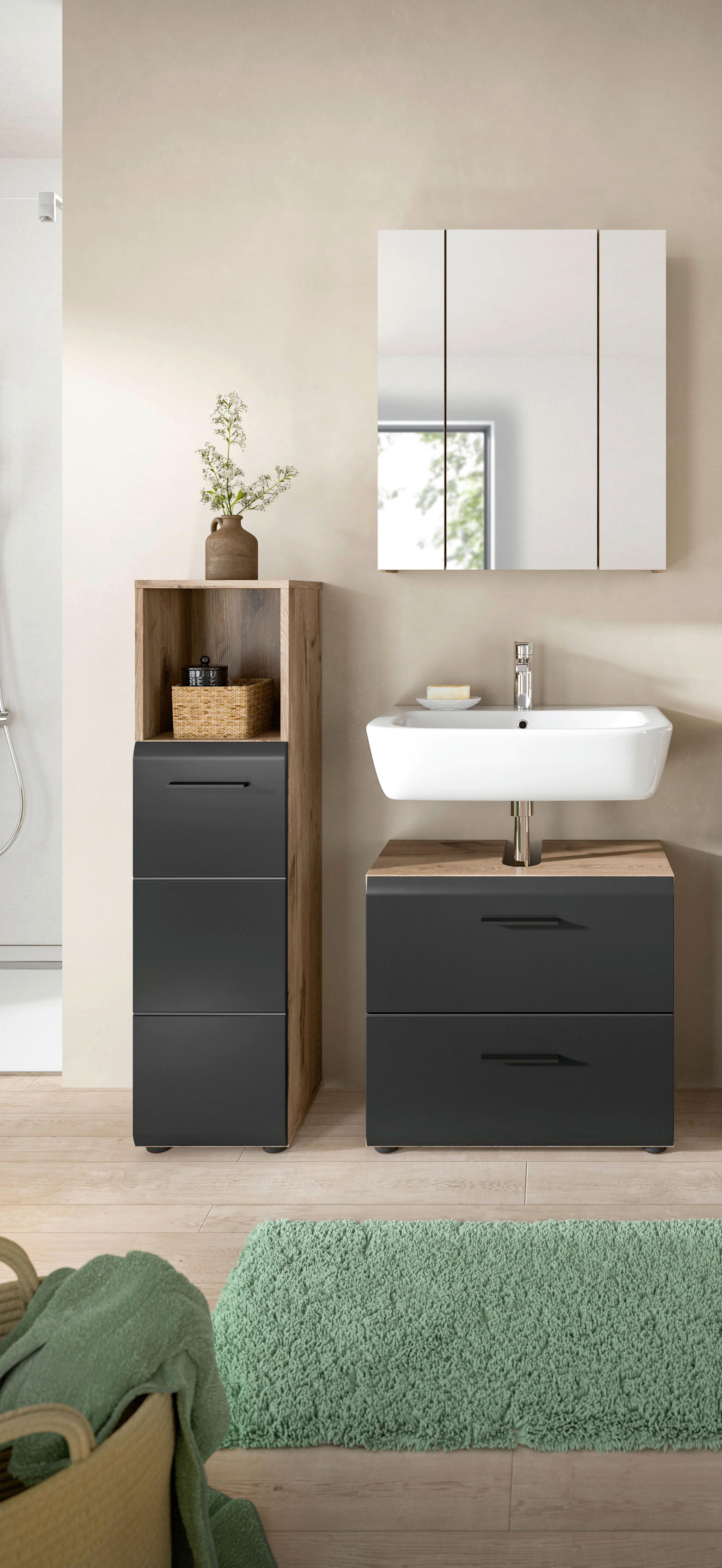 BADEZIMMER ICE - Eiche dunkel/Schwarz, Basics, Holzwerkstoff/Kunststoff (90cm) - MID.YOU