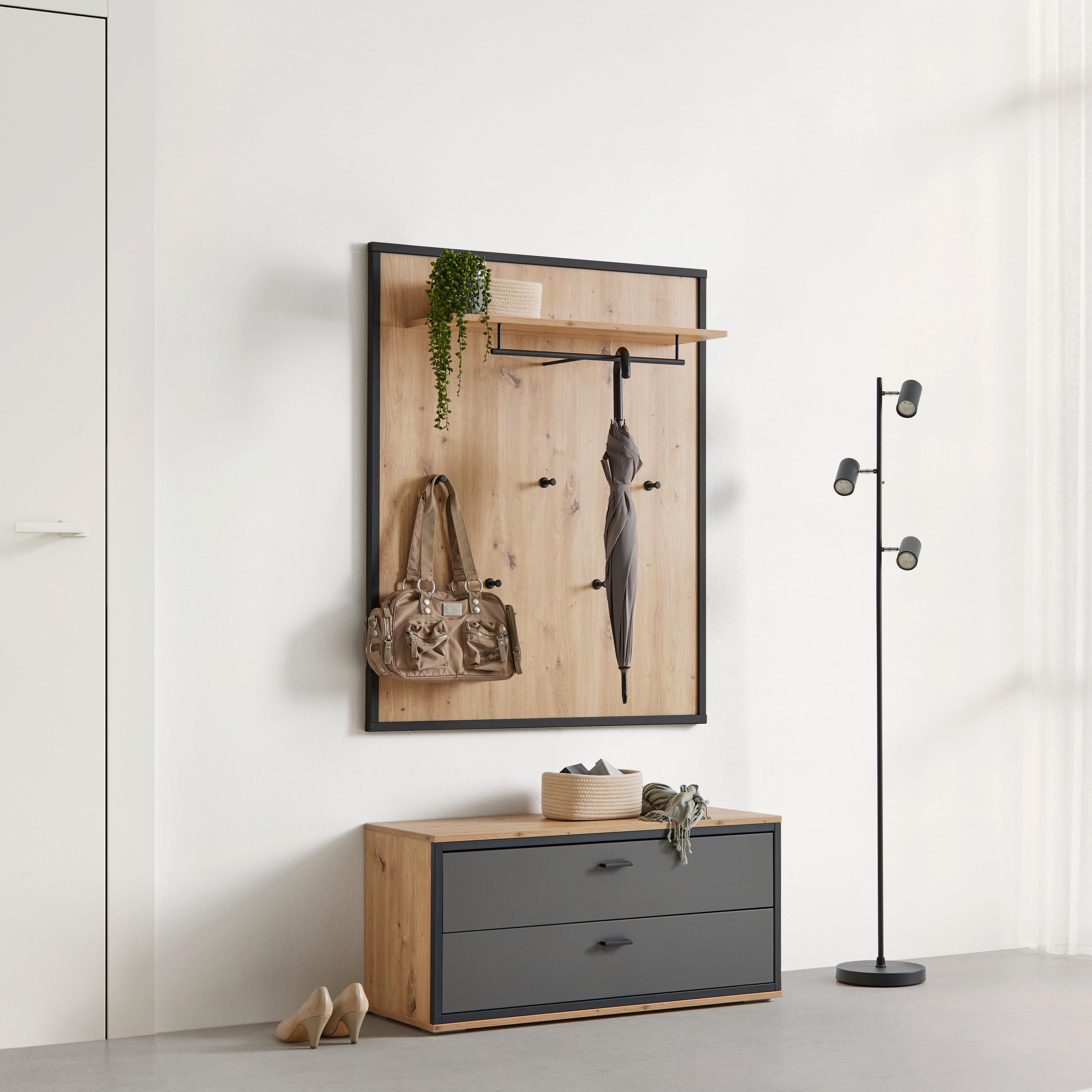 Garderobenpaneel Florenz Grau/Eiche Artisan - Eiche Artisan/Grau, MODERN, Holzwerkstoff/Metall (94/116/2,6cm) - Premium Living