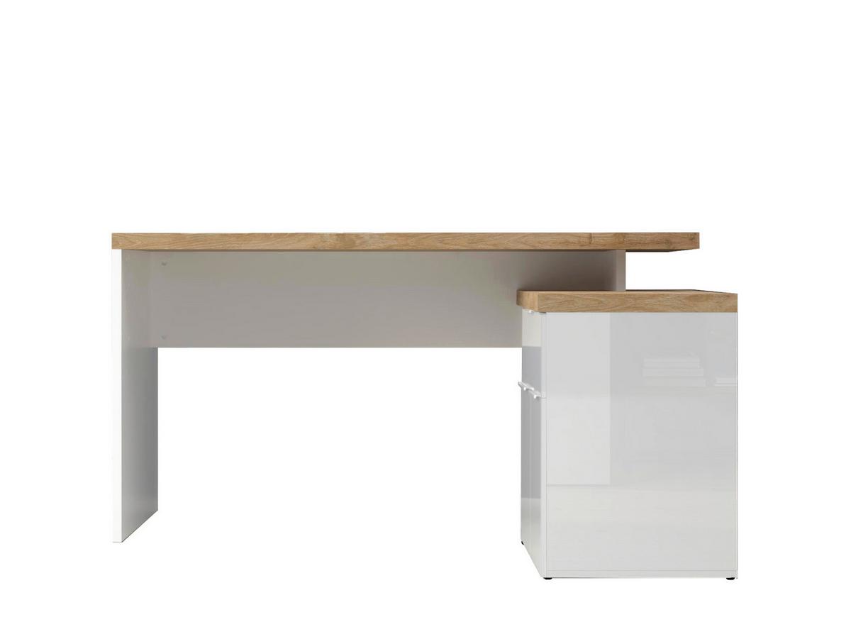Eckschreibtisch Easy Office Eichefarben/Weiß Hochglanz - Weiß Hochglanz/Eichefarben, MODERN, Holzwerkstoff/Metall (138/75/132cm) - Based