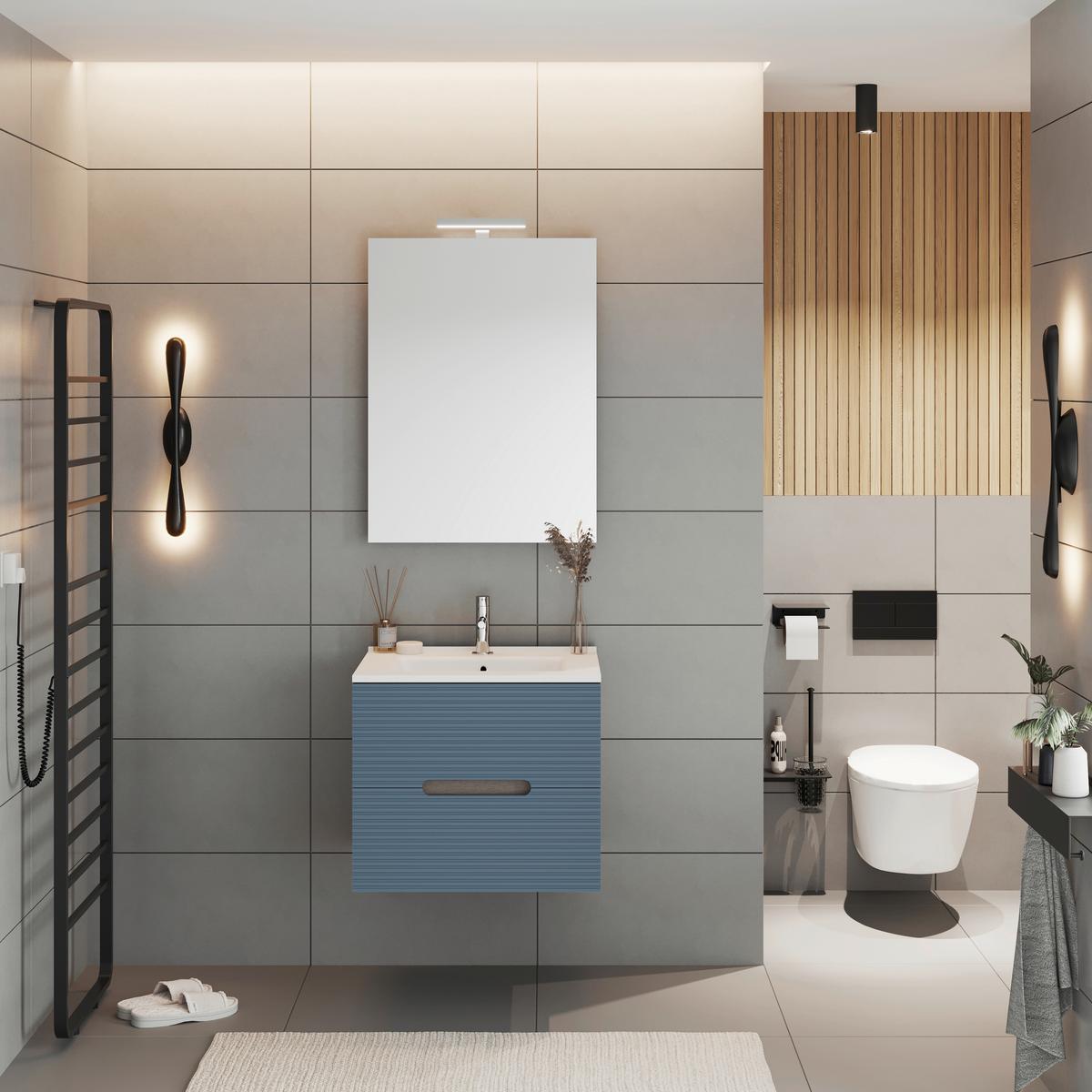 Element S Umivaonikom Iris - bijela/hrast sivi, Moderno, drvni materijal/keramika (61/53/46cm)