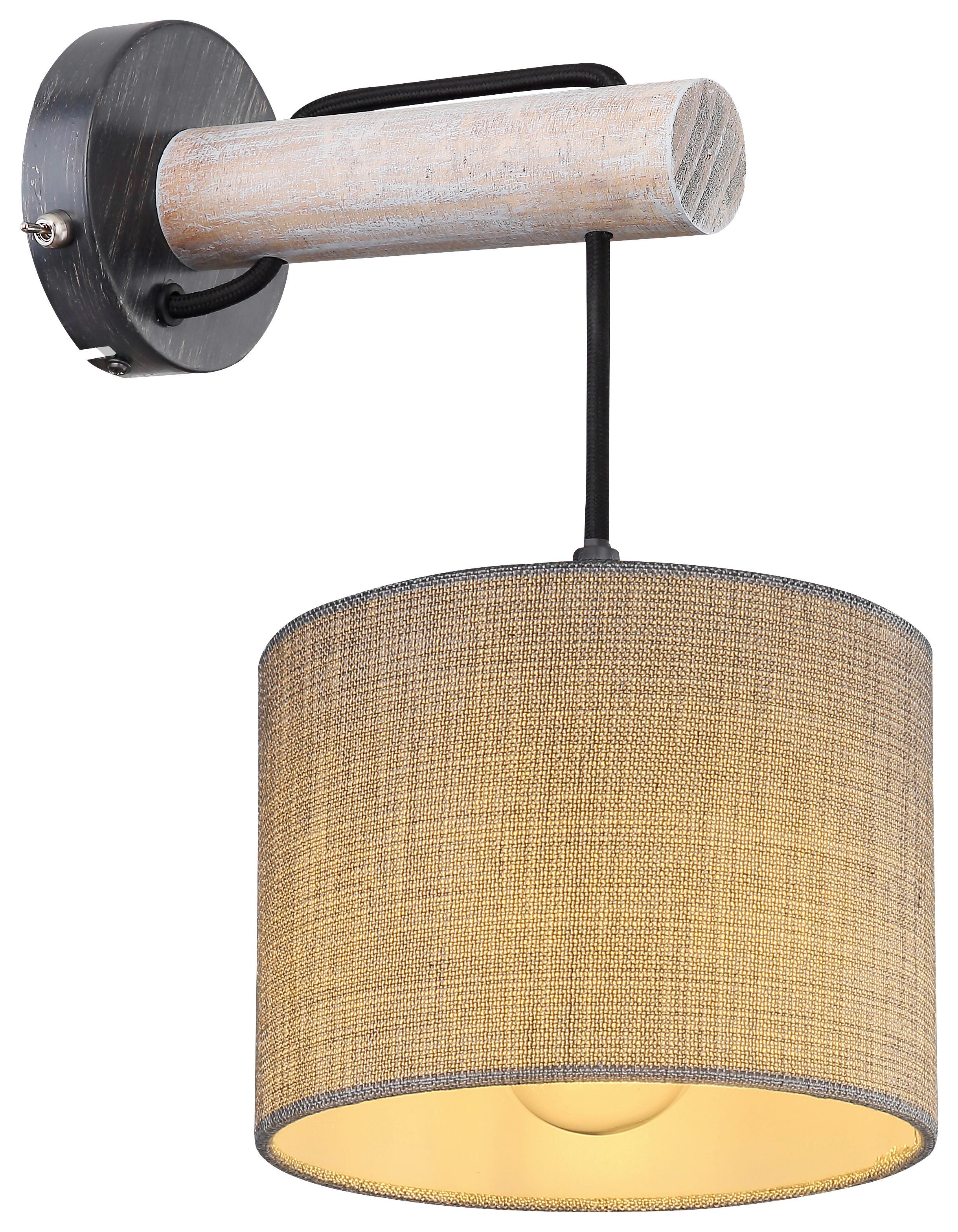 Wandleuchte Roger in Grau/Schwarz max. 40 Watt - Schwarz/Grau, Natur, Holz/Textil (18/25,5/33,5cm) - Globo