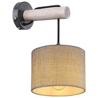 Wandleuchte Roger in Grau/Schwarz max. 40 Watt - Schwarz/Grau, Natur, Holz/Textil (18/25,5/33,5cm) - Globo