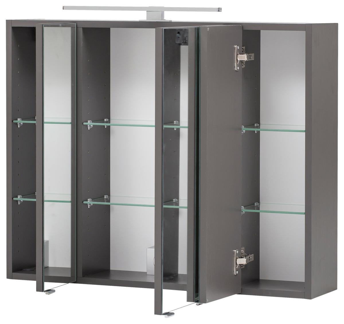 Spiegelschrank Kopenhagen mit LED 3-türig ca.80x64cm Graphit - Chromfarben/Graphitfarben, KONVENTIONELL, Glas/Holzwerkstoff (80/64/20cm) - Held