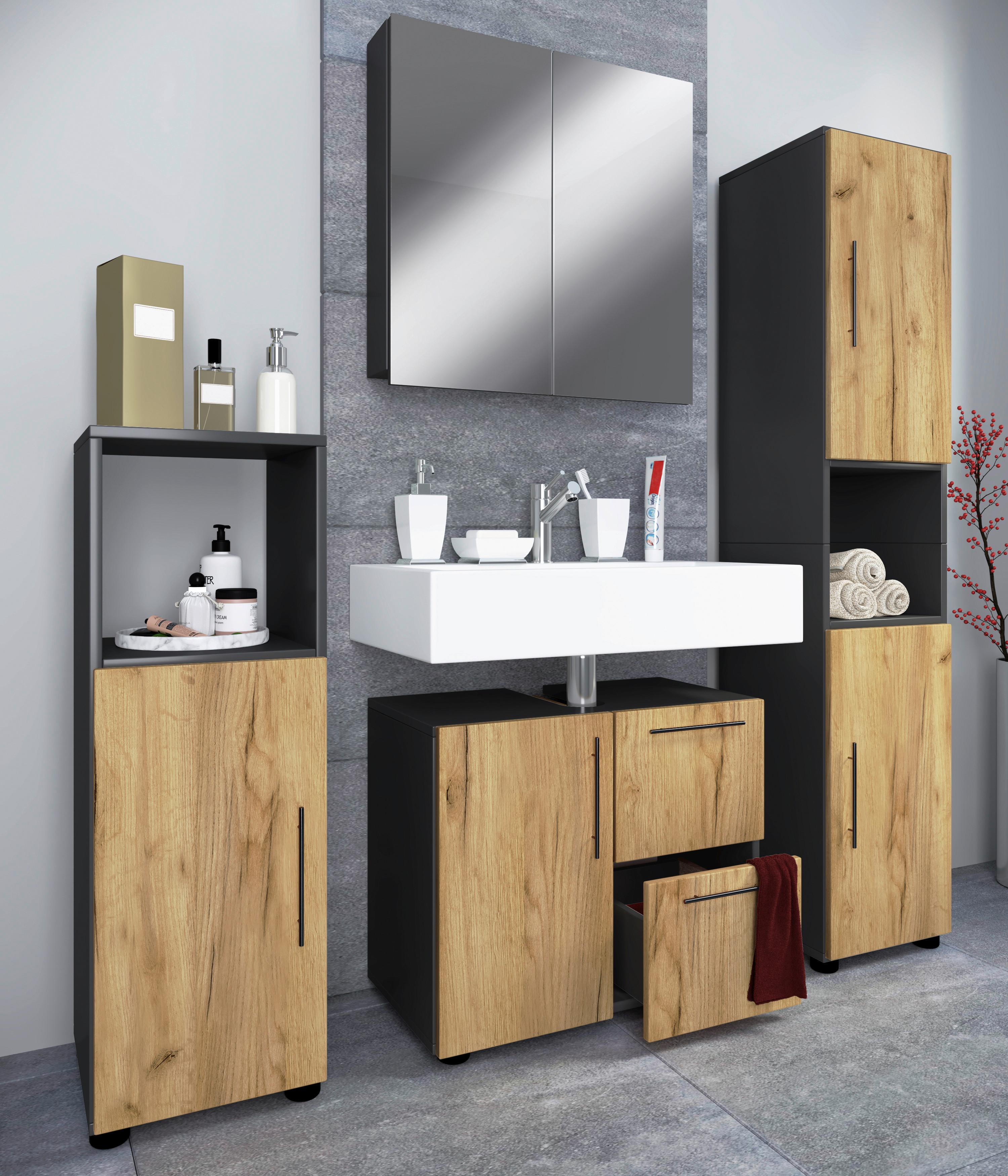 BADEZIMMER FLANDU - Honigeiche/Anthrazit, Modern, Holzwerkstoff/Kunststoff (123cm) - MID.YOU