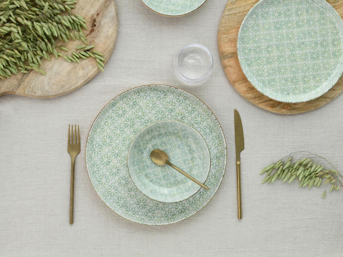 Jedilni Servis Emiliana Green, 12-Delni - krem barve/zelena, Basics, keramika - Creatable