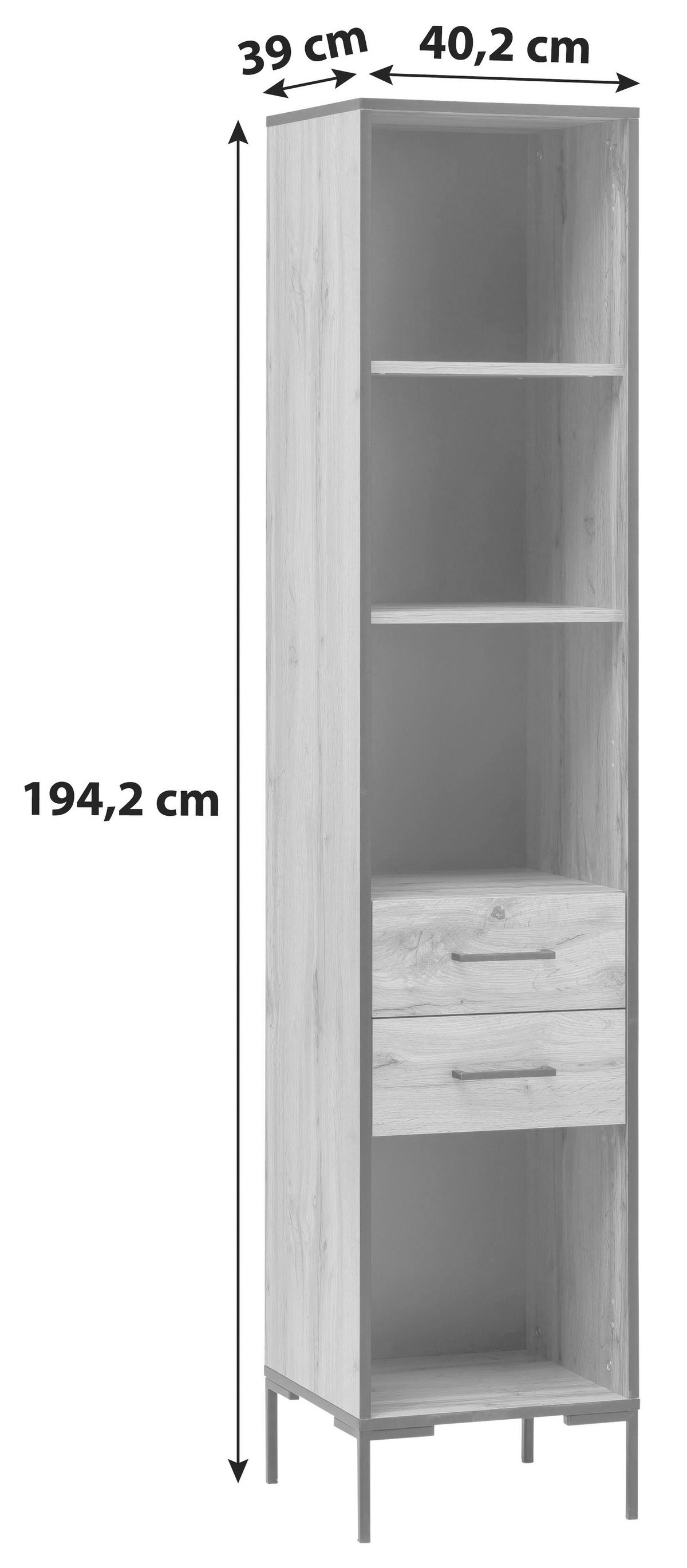 Standregal "Serie 2000" , eiche - Eichefarben/Schwarz, KONVENTIONELL, Holzwerkstoff/Metall (40,2/194,2/39cm) - MID.YOU