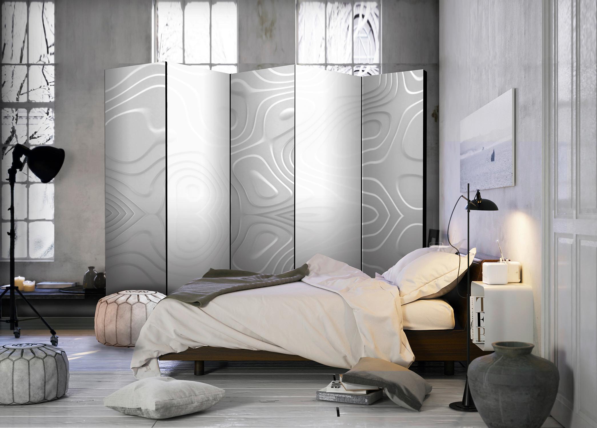 Paravan White Waves I, 5-Delni, Dvostranski - bela, Basics, tekstil/les (225/172/3cm) - artgeist