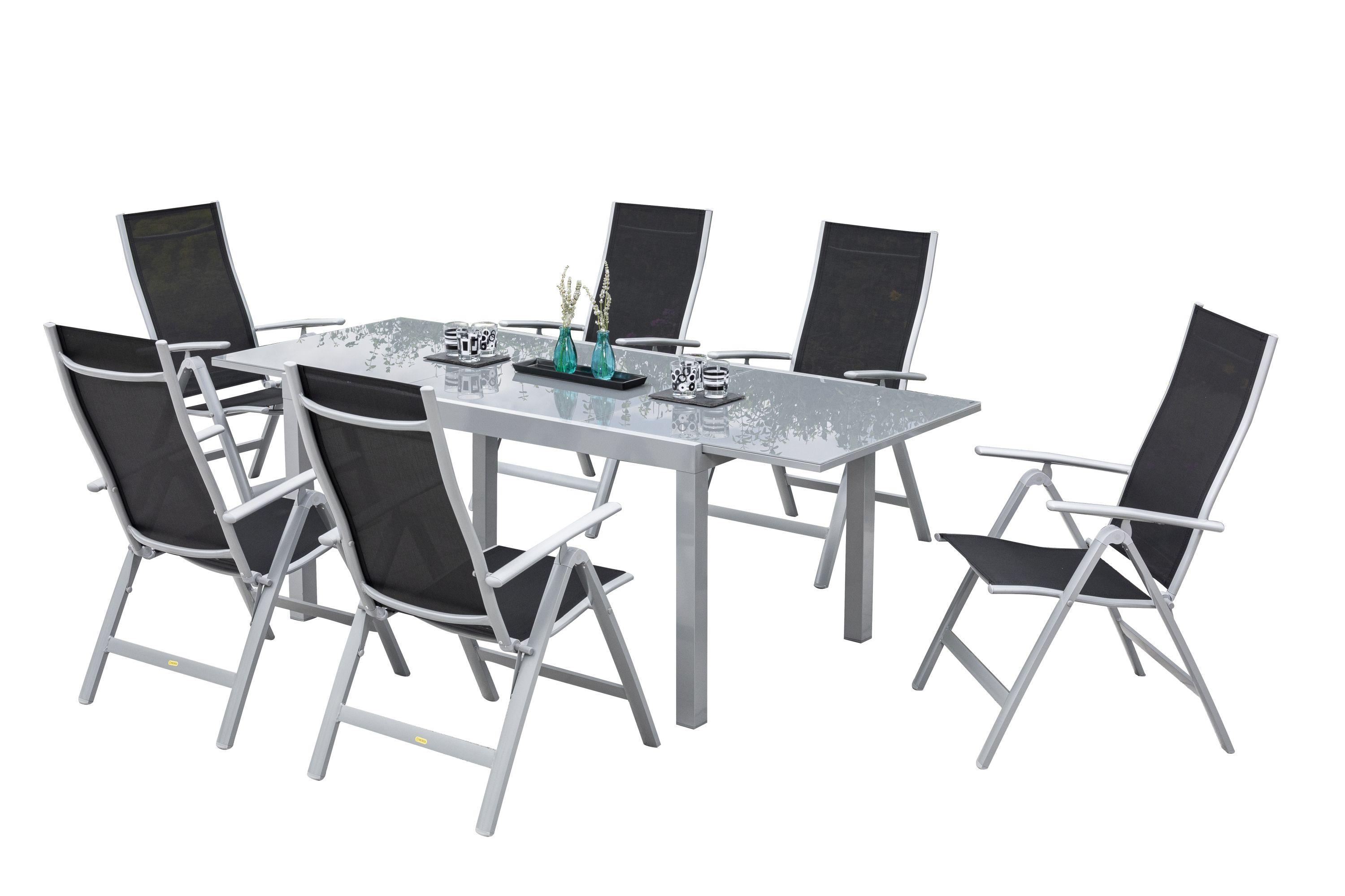 Gartengarnitur 7-tlg. Carrara Metall/Textil - Schwarz, ROMANTIK / LANDHAUS, Textil/Metall - Ambia Garden